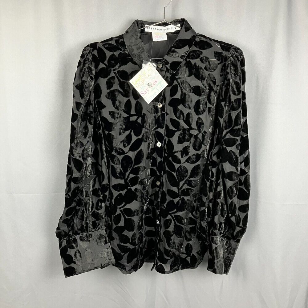 Gretchen Scott Sheer Velvet Burnout Blouse Women XL Designer Boho Whimisigoth - Picture 2 of 9
